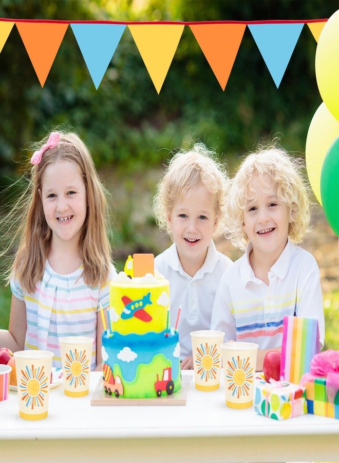 Whaline 100 Pcs Boho Sun Paper Cups Watercolor Blue Yellow Sunshine Disposable Cups for Hot Cold Drinks Birthday Baby Shower Here Comes the Son Party Table Supplies, 9oz - Image 5